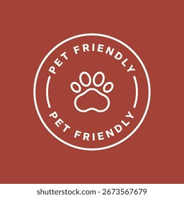 Pet friendly round outline vector seal isolated on terracotta background. Eps 10