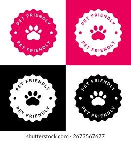 Pet friendly round vector badges isolated on white background. Animal paw circle label illustration. Eps 10