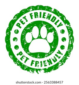 Pet friendly rubber stamp for restaurant and shop, hospitality stamp icon symbol, illustration of label rubber, logo seal grunge, badge comfort sticker, vector illustration