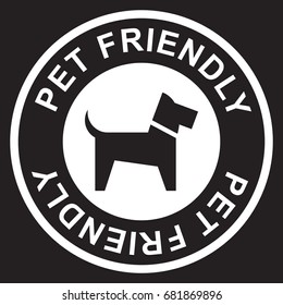 Pet friendly stamp, white isolated on black background, vector illustration.