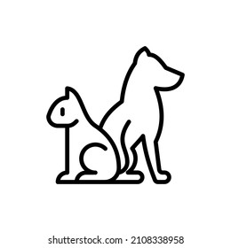 Pet friendly symbol: cat and dog silhouettes thin line icon. Modern vector illustration for pet shop, logo for vet clinic.