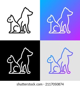 Pet friendly symbol: cat and dog silhouettes thin line icon. Modern vector illustration for pet shop, logo for vet clinic.