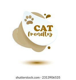 Etiqueta amistosa con mascotas. Etiqueta marrón y tiburones se emblema con gotas de pata para la web y la etiqueta de impresión. Etiqueta amigable y de cuidado para mascotas. Ilustración vectorial para su diseño