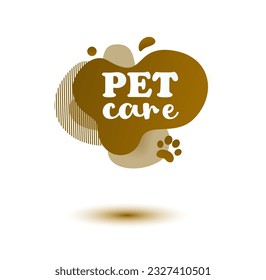 Etiqueta amistosa con mascotas. Etiqueta marrón y tiburones se emblema con gotas de pata para la web y la etiqueta de impresión. Etiqueta amigable y de cuidado para mascotas. Ilustración vectorial para su diseño