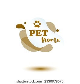 Pet friendly tag. Brown label and stikers emblem with drops of paw for web and print tag. Pet friendly and care label. Vector illustration for you design