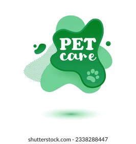 Pet friendly tag. Green label and stikers emblem with drops of paw for web and print tag. Pet friendly and care label. Vector illustration for you design