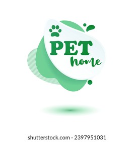 Pet friendly tag. Green label and stikers emblem with drops of paw for web and print tag. Pet friendly and care label. Vector illustration for you design