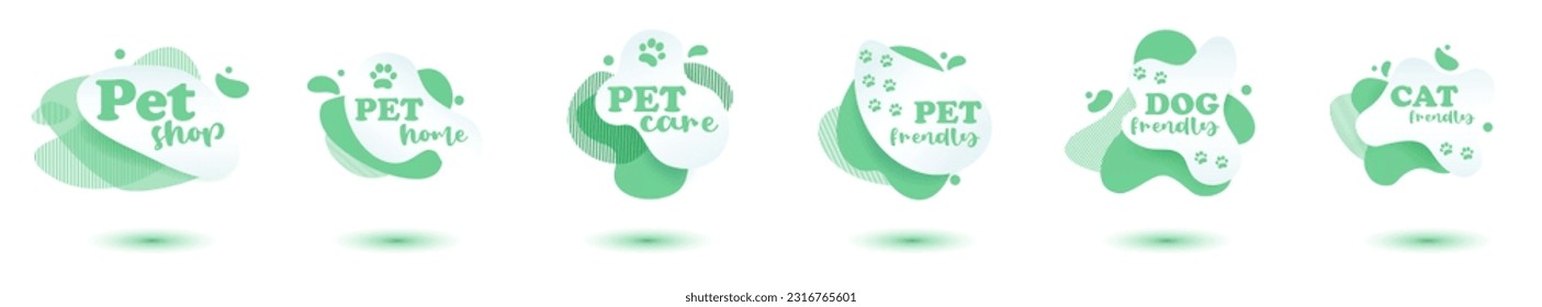 Pet friendly tag. Label and stikers emblem with drops for web and print tag. Pet friendly and care label set. Vector illustration for you design