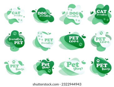 Pet  friendly  tag. Label and stikers emblem with drops  for web and print tag. Pet  friendly and care  label set. Vector illustration for you design.