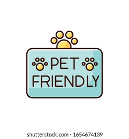 Pet friendly territory blue RGB color icon. Grooming salon signboard, domestic animals care service nameplate. Cats and dogs permitted area, welcome zone. Isolated vector illustration