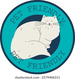 Pet friendly vector label. Stamp or sticker with pet friendly text. Kawaii kitty inside circle