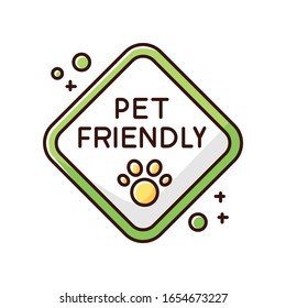 Pet friendly zone traffic sign green and white RGB color icon. Domestic animals walking place, cats and dogs welcome territory. Pets permitted area, open entrance zone. Isolated vector illustration