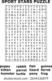 And Pet Friends Word Search Puzzle Game Animals Grid Letters vector