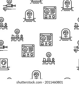 Pet Funeral Cemetery Vector Seamless Pattern Thin Line Illustration