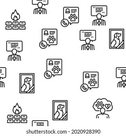 Pet Funeral Cemetery Vector Seamless Pattern Thin Line Illustration