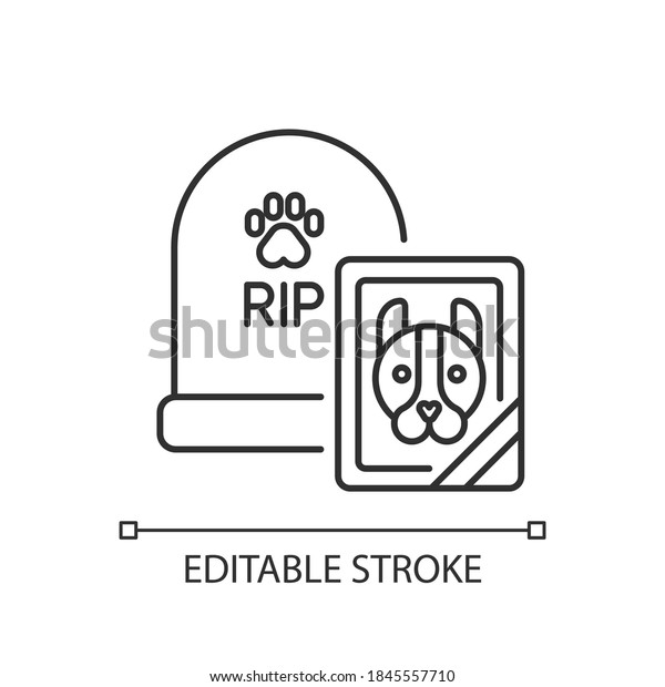 Pet funeral service linear icon. Assistance with\
wake organization. Memorial services for animals thin line\
customizable illustration. Contour symbol. Vector isolated outline\
drawing. Editable stroke