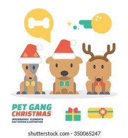 Pet Gang Christmas , Flat Design Elements. Vector Illustration.