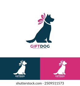 Pet Gift with dog Logo Template Design Vector. This is suitable for business, animal pets, present symbol and information