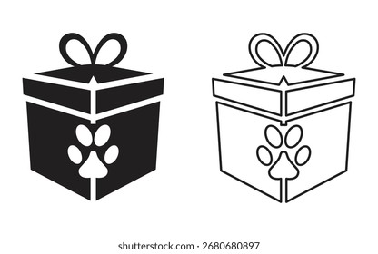 Pet giftbox paw silhouette vector illustration