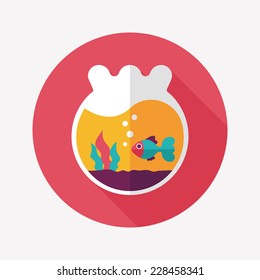 Pet goldfish bowl flat icon with long shadow,eps10