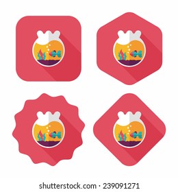 Pet goldfish bowl flat icon with long shadow, eps10
