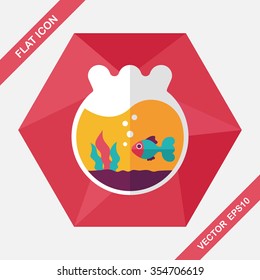 Pet goldfish bowl flat icon with long shadow,eps10