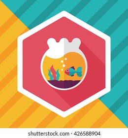 Pet goldfish bowl flat icon with long shadow,eps10