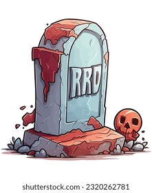 pet gravestone animal funeral with foot print decorated with grass in cartoon style isolated