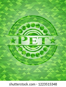 Pet green emblem. Mosaic background