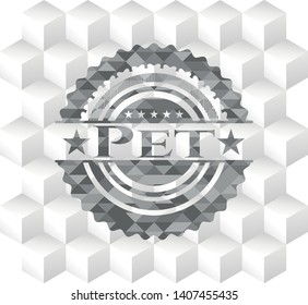 Pet grey emblem with geometric cube white background