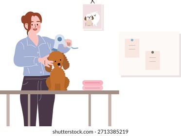 Peluquero de mascotas secando un caniche
