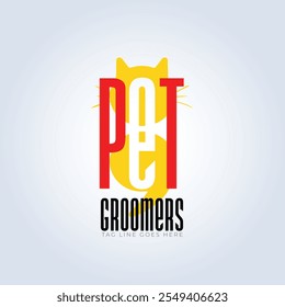 Pet Groomers Company Logo Template, pet shop ou gato café, salão de cabelo animal, fundo abstrato