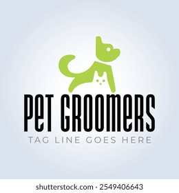 Pet Groomers Company Logo Template, pet shop ou gato café, salão de cabelo animal, fundo abstrato