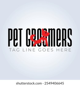 Pet Groomers Company Logo Template, pet shop ou gato café, salão de cabelo animal, fundo abstrato