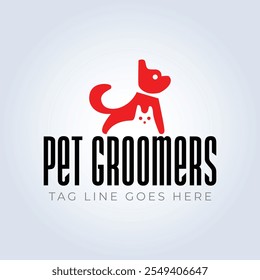 Pet Groomers Company Logo Template, pet shop ou gato café, salão de cabelo animal, fundo abstrato