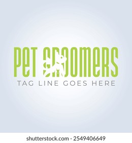 Pet Groomers Company Logo Template, pet shop ou gato café, salão de cabelo animal, fundo abstrato