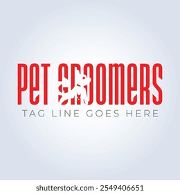 Pet Groomers Company Logo Template, pet shop ou gato café, salão de cabelo animal, fundo abstrato