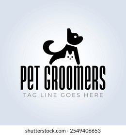 Pet Groomers Company Logo Template, pet shop ou gato café, salão de cabelo animal, fundo abstrato