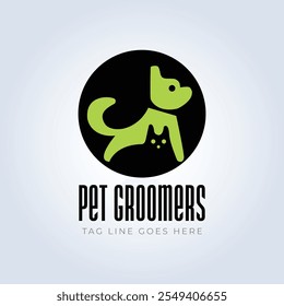 Pet Groomers Company Logo Template, pet shop ou gato café, salão de cabelo animal, fundo abstrato