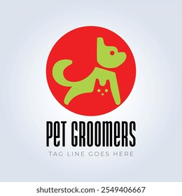 Pet Groomers Company Logo Template, pet shop ou gato café, salão de cabelo animal, fundo abstrato