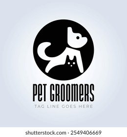 Pet Groomers Company Logo Template, pet shop ou gato café, salão de cabelo animal, fundo abstrato