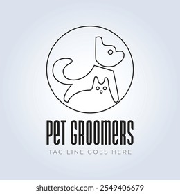 Pet Groomers Company Logo Template, pet shop ou gato café, salão de cabelo animal, fundo abstrato