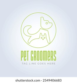 Pet Groomers Company Logo Template, pet shop ou gato café, salão de cabelo animal, fundo abstrato