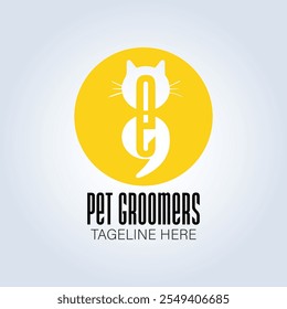 Pet Groomers Company Logo Template, pet shop ou gato café, salão de cabelo animal, fundo abstrato