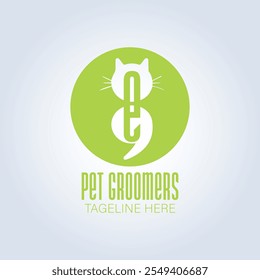 Pet Groomers Company Logo Template, pet shop ou gato café, salão de cabelo animal, fundo abstrato