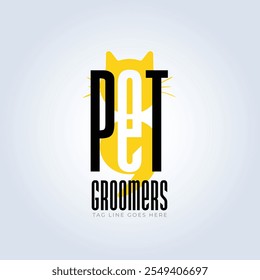 Pet Groomers Company Logo Template, pet shop ou gato café, salão de cabelo animal, fundo abstrato