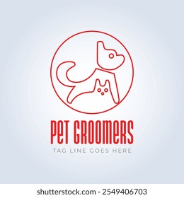 Pet Groomers Company Logo Template, pet shop ou gato café, salão de cabelo animal, fundo abstrato