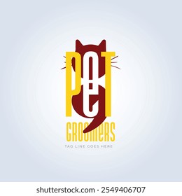 Pet Groomers Company Logo Template, pet shop ou gato café, salão de cabelo animal, fundo abstrato