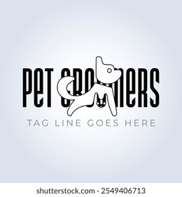 Pet Groomers Company Logo Template, pet shop ou gato café, salão de cabelo animal, fundo abstrato