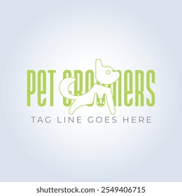 Pet Groomers Company Logo Template, pet shop ou gato café, salão de cabelo animal, fundo abstrato